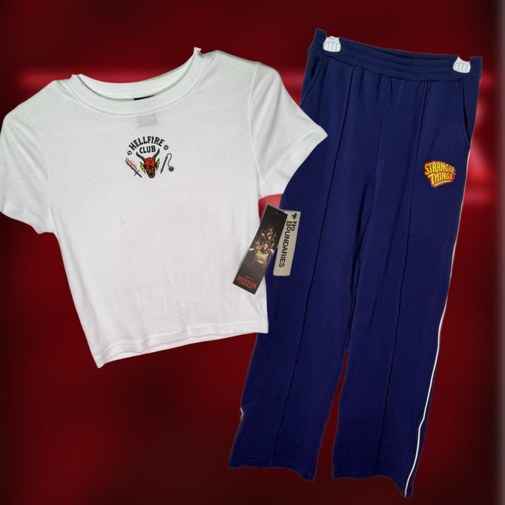 NWT Stranger Things Hellfire Club Lounge Set Crop Tee & Track Pants - XS